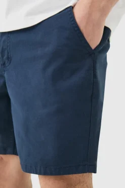 Shop boohooMAN Fixed Waist Slim Fit Chino Shorts navy