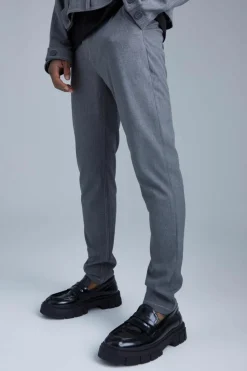 Cheap boohooMAN Fixed Waist Slim Fit Topstitch Trouser charcoal