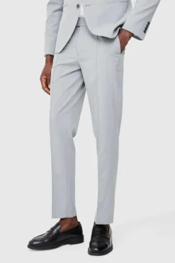 Hot boohooMAN Fixed Waist Slim Pintuck Tailored Trousers grey