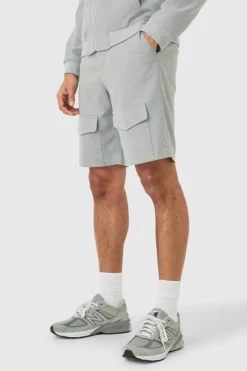 Sale boohooMAN Fixed Waist Smart Cargo Shorts grey