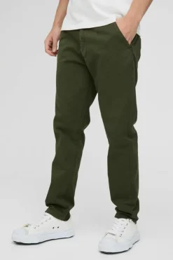 Sale boohooMAN Fixed Waist Straight Chino Trousers dark green