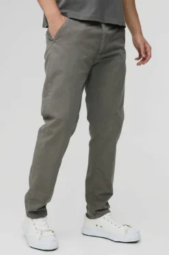 Online boohooMAN Fixed Waist Straight Chino Trousers grey