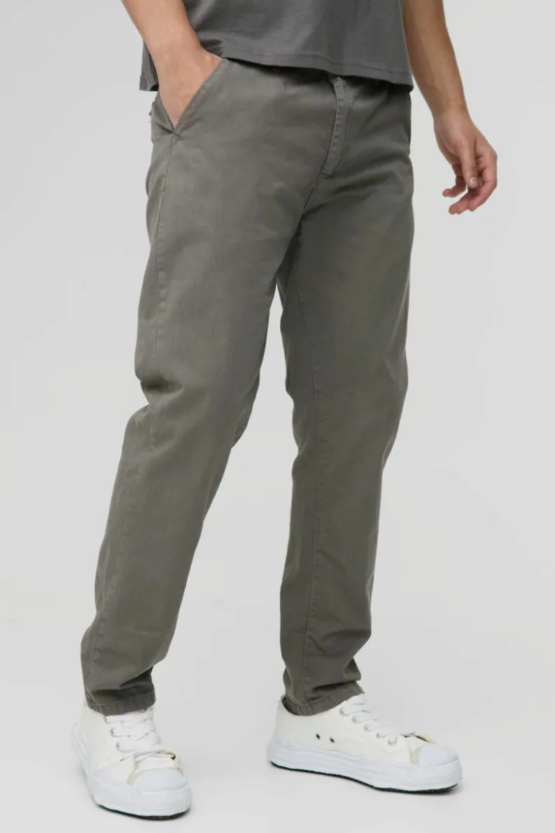 Online boohooMAN Fixed Waist Straight Chino Trousers grey