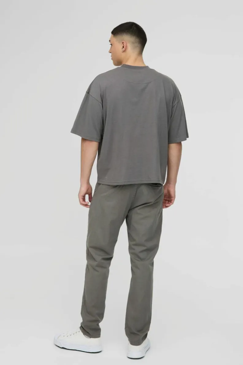 Online boohooMAN Fixed Waist Straight Chino Trousers grey
