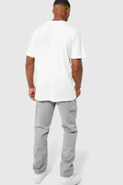 New boohooMAN Fixed Waist Straight Leg Twill Cargo Trouser grey