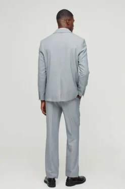 Shop boohooMAN Fixed Waist Straight Stripe Texture Tailored Trouser grey