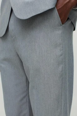 Shop boohooMAN Fixed Waist Straight Stripe Texture Tailored Trouser grey