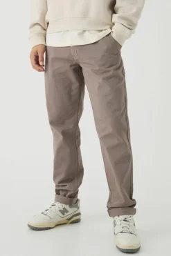 Clearance boohooMAN Fixed Waist Tapered Turn Up Hem Chino Trousers taupe