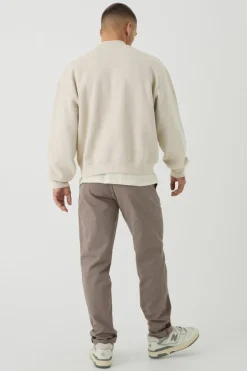 Clearance boohooMAN Fixed Waist Tapered Turn Up Hem Chino Trousers taupe