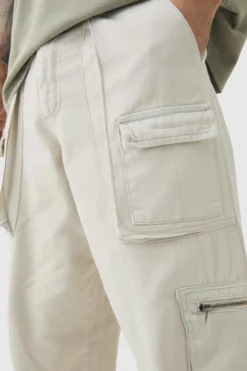 Outlet boohooMAN Fixed Waist Washed Baggy Cargo Trouser stone