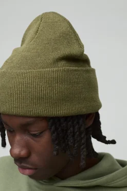 Fashion boohooMAN Flat Knit Classic Beanie olive
