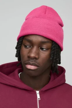 Discount boohooMAN Flat Knit Classic Beanie pink