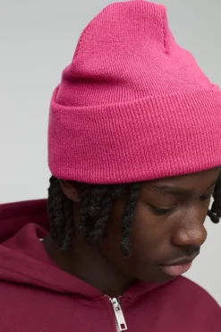 Discount boohooMAN Flat Knit Classic Beanie pink