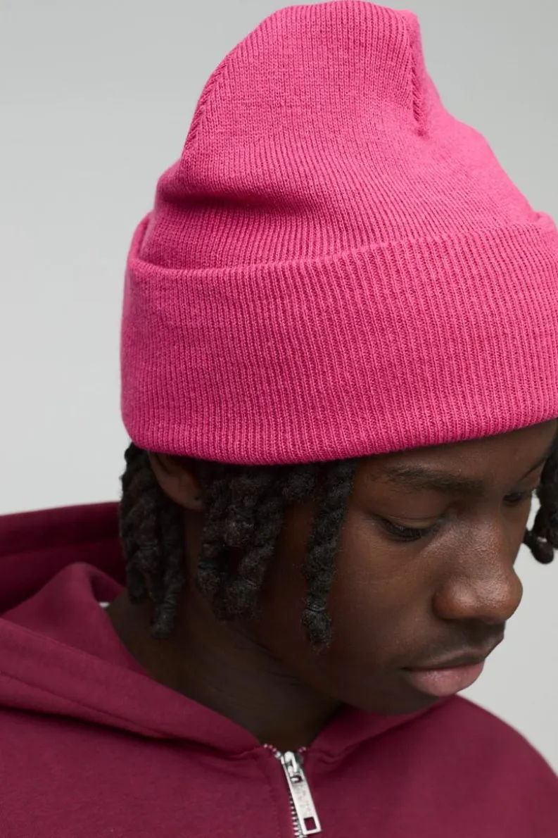 Discount boohooMAN Flat Knit Classic Beanie pink