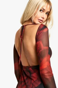 Sale boohoo Floral Print Ruffle Hem Mini Dress black