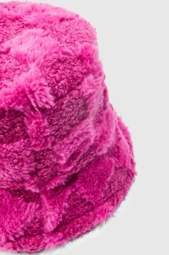 Hot boohooMAN Fluffy Checkerboard Bucket Hat pink