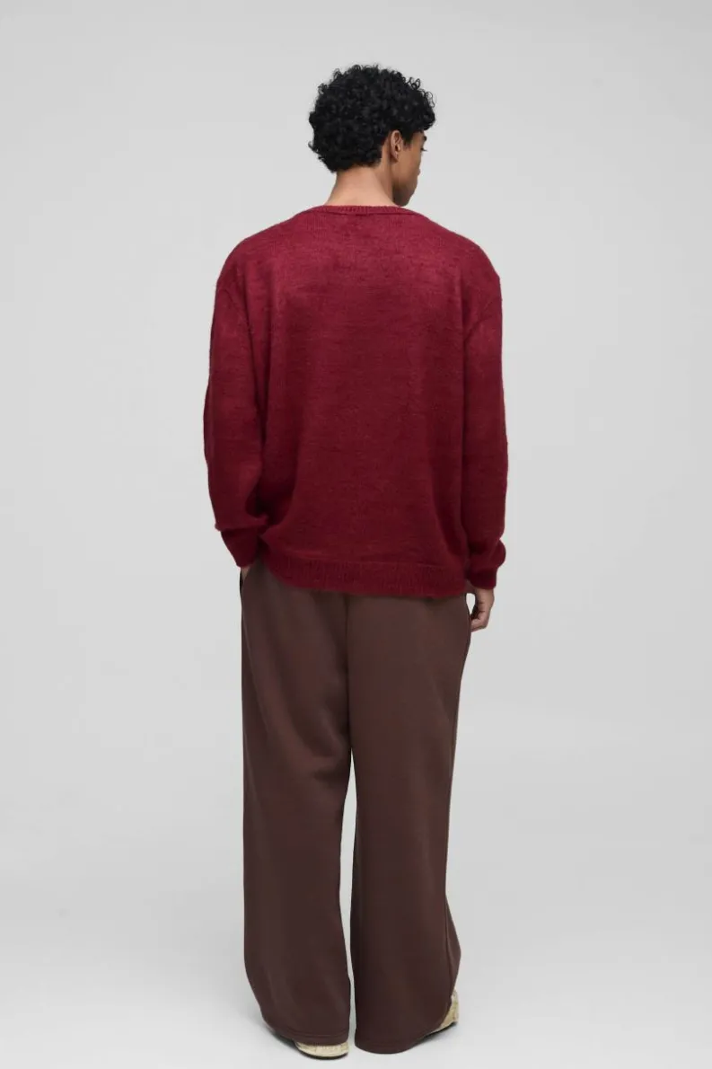Cheap boohooMAN Fluffy Knit Crew Neck Oversized Jumper wine