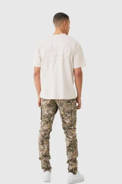 Fashion boohooMAN Forest Camo Slim Stacked Multi Cargo Trouser khaki