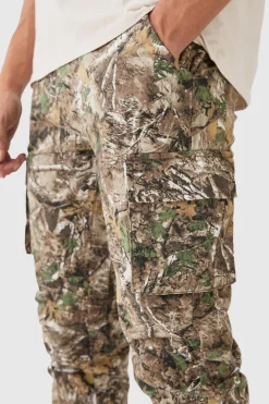 Fashion boohooMAN Forest Camo Slim Stacked Multi Cargo Trouser khaki