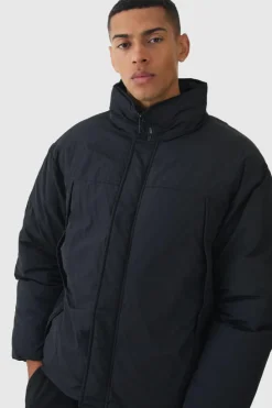 Store boohooMAN Funnel Neck Padded Jacket In black