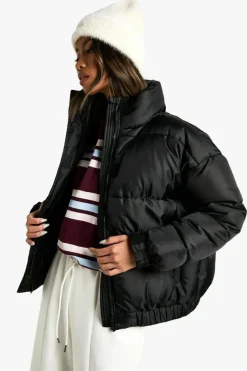 Store boohoo Funnel Neck Puffer Jacket black