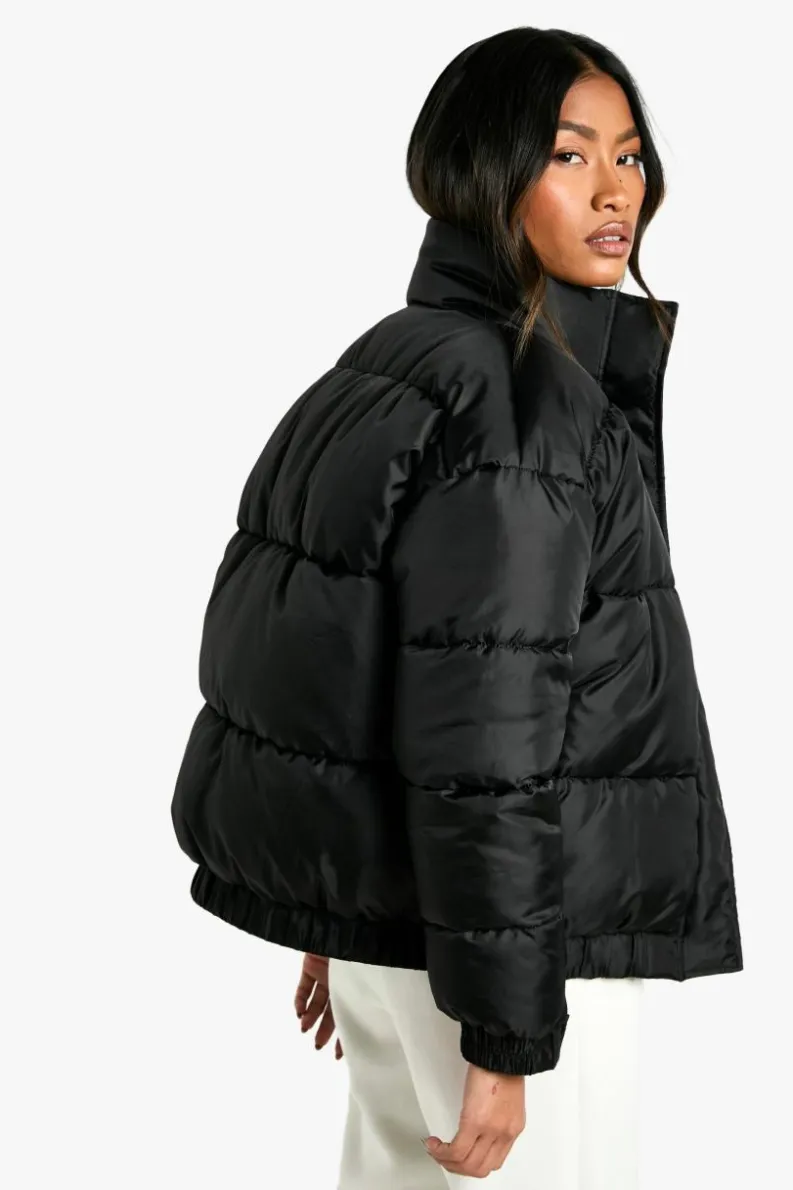 Store boohoo Funnel Neck Puffer Jacket black