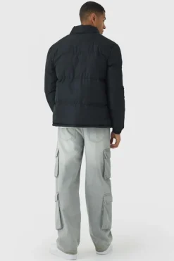 New boohooMAN Funnel Neck Puffer Jacket in black