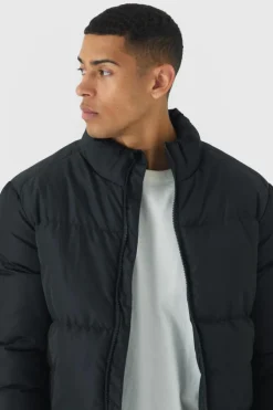 New boohooMAN Funnel Neck Puffer Jacket in black