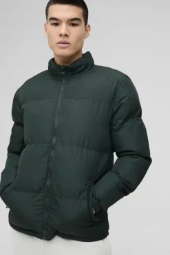 Sale boohooMAN Funnel Neck Puffer Jacket in khaki