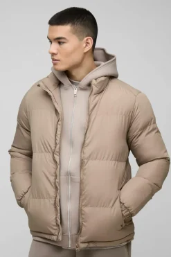 Best Sale boohooMAN Funnel Neck Puffer Jacket in stone