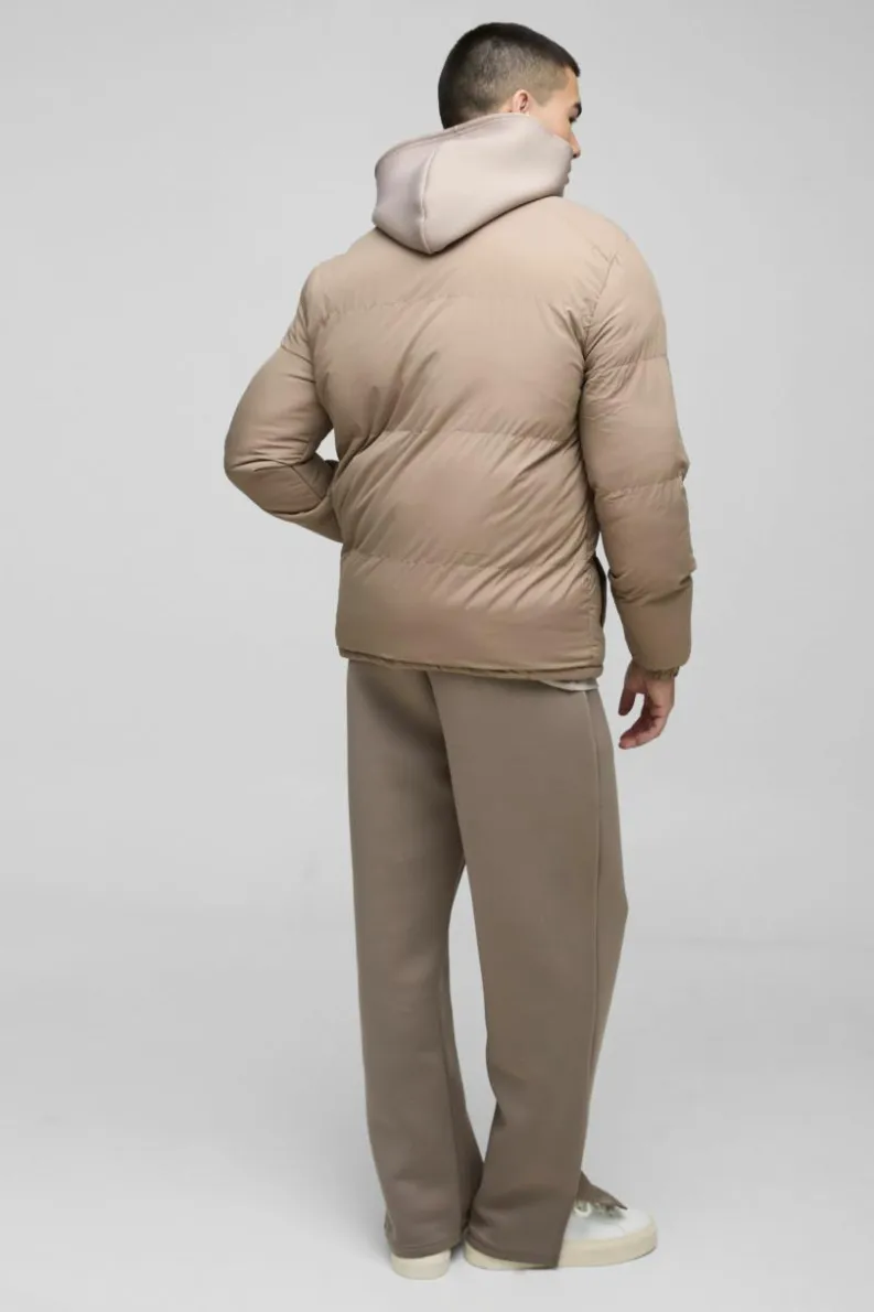 Best Sale boohooMAN Funnel Neck Puffer Jacket in stone