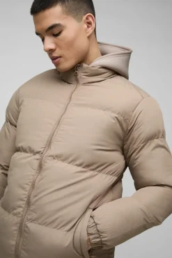 Best Sale boohooMAN Funnel Neck Puffer Jacket in stone