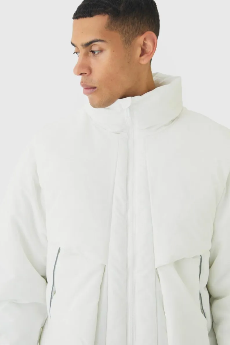 Clearance boohooMAN Funnel Neck Puffer Jacket With Removeable Sleeves In white