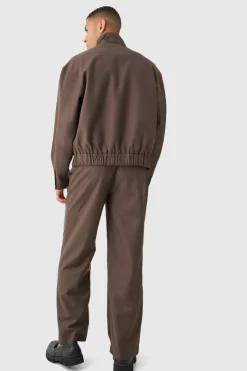 Cheap boohooMAN Funnel Neck Relaxed Fit Utility Smart Jacket chocolate