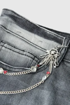 Flash Sale boohooMAN Gem Detail Jeans Chain In silver