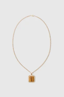 Discount boohooMAN Gem Pendant Necklace In gold