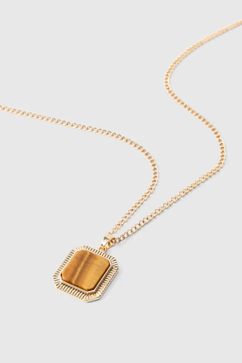 Discount boohooMAN Gem Pendant Necklace In gold