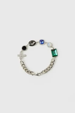 Shop boohooMAN Gemstone And Cross Bracelet silver