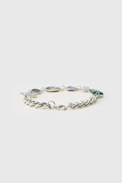 Shop boohooMAN Gemstone And Cross Bracelet silver