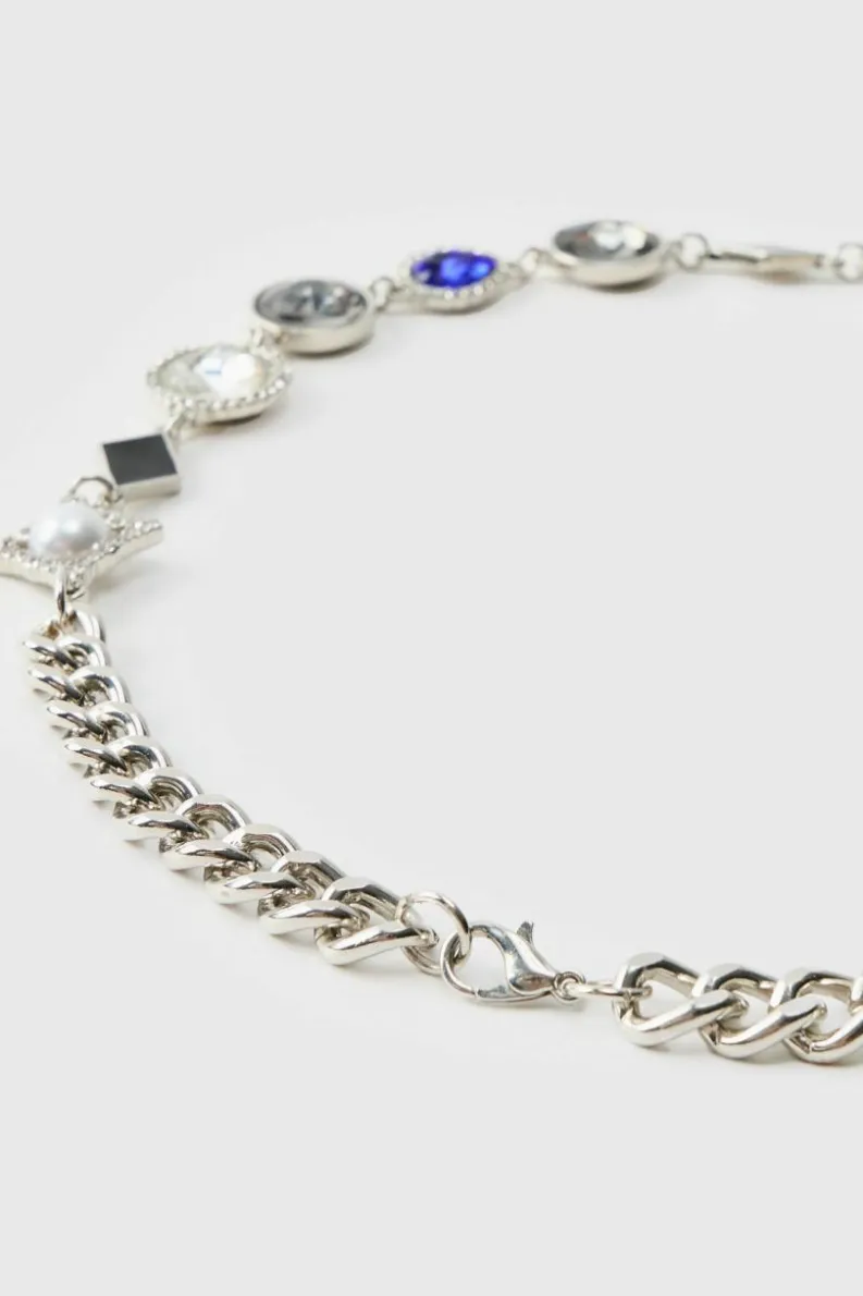 Fashion boohooMAN Gemstone Chain silver