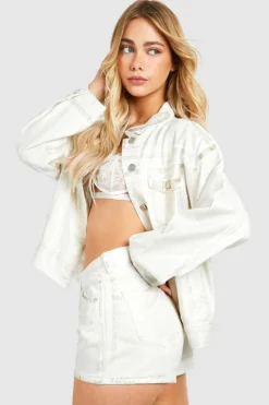 Best boohoo Coated Metallic Oversized Denim Jacket & Denim Shorts Co-Ord gold