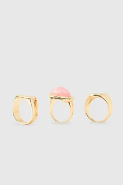 Discount boohooMAN Gem Ring 3 Pack gold