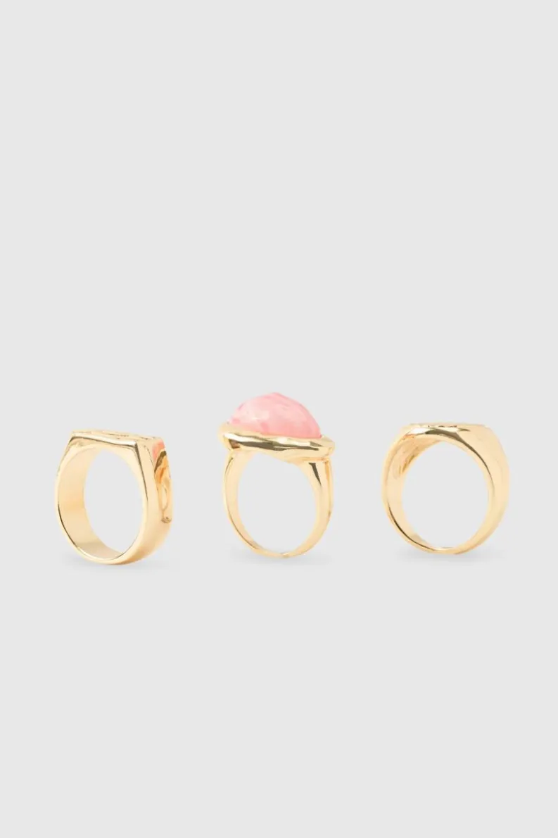 Discount boohooMAN Gem Ring 3 Pack gold