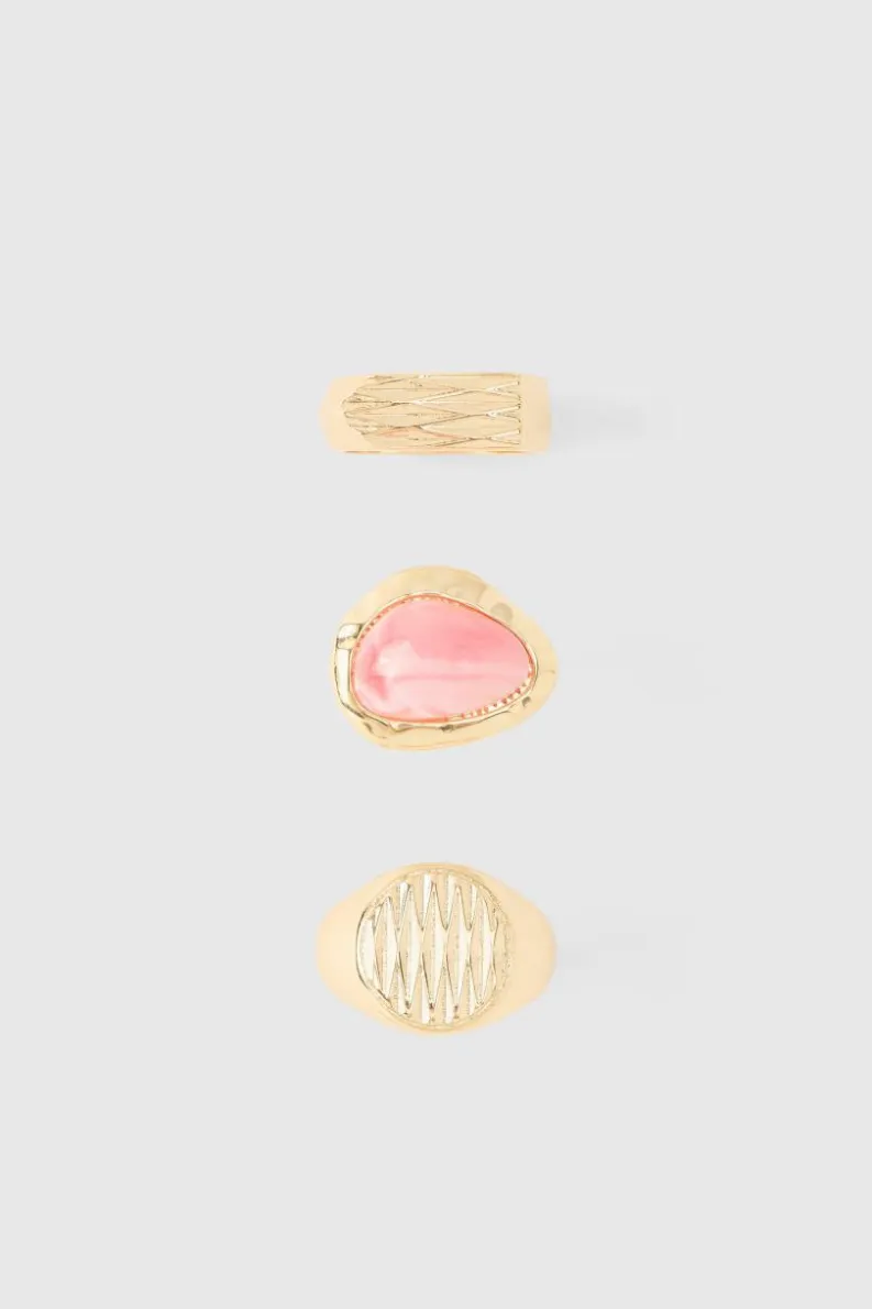 Discount boohooMAN Gem Ring 3 Pack gold