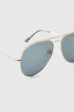 Fashion boohooMAN Metal Navigator Sunglasses gold