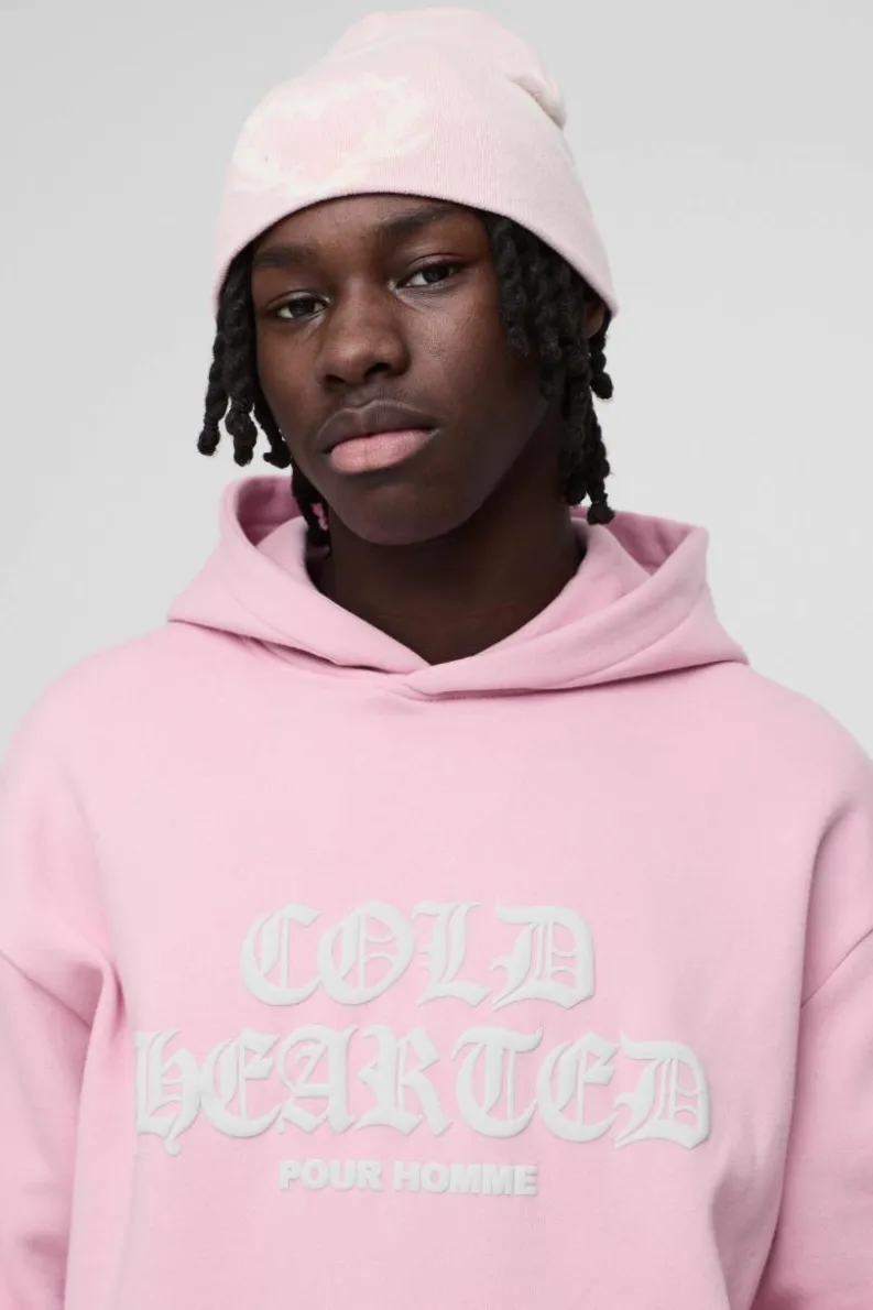 Online boohooMAN Gothic Heart Graphic Beanie pink