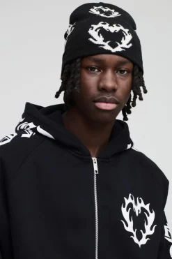 Best boohooMAN Gothic Heart Graphic Beanie black