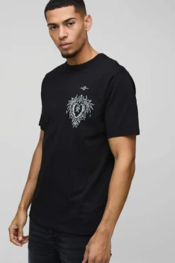 Store boohooMAN Gothic Heart Print T-Shirt black