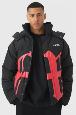 Store boohooMAN Gothic M Extreme Heavy Filled Hooded Puffer Coat In black
