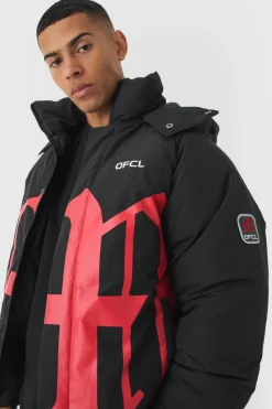 Store boohooMAN Gothic M Extreme Heavy Filled Hooded Puffer Coat In black